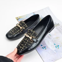 fashion womens shoes spring british style low heeled ioafers comfortable female single moccasins gold metal chain flat shoes