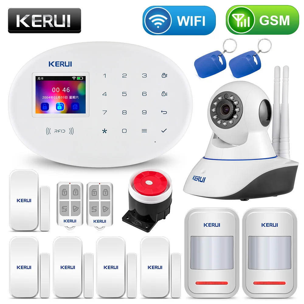Беспроводная сигнализация KERUI W20 2 4 дюйма TFT сенсорный экран Wi Fi GSM|Комплекты для