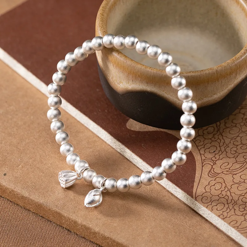 

100% 990 pure silver individuality noble temperament lotus lotus flower lady sterling silver bracelet bracelet jewelry gift