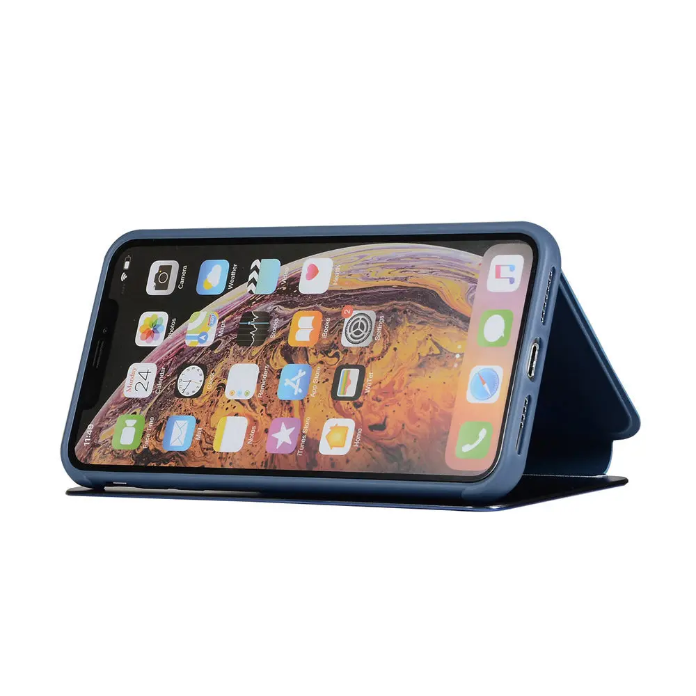 C зеркальным покрытием Роскошный чехол-книжка чехол для iPhone 11 Pro X XS MAX XR 6, 6 S, 7, 8plus, однотонный флип-чехол защитный корпус с защитой от пыли
