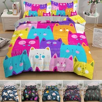hot sell drop shipping cartoon cat animal print bedding set single double king queen duvet cover sets girlboy bed covers