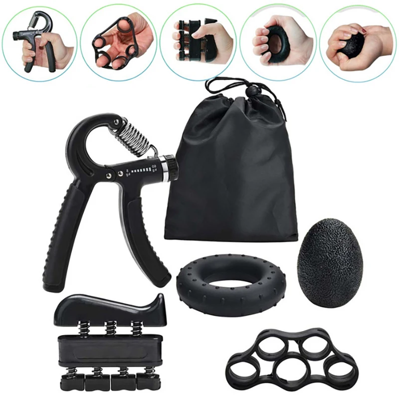 

5pcs Gym Fitness Adjustable Hand Grip Finger Forearm Strength Muscle Recovery Hand Gripper Exerciser Trainer Ball Stress Relief