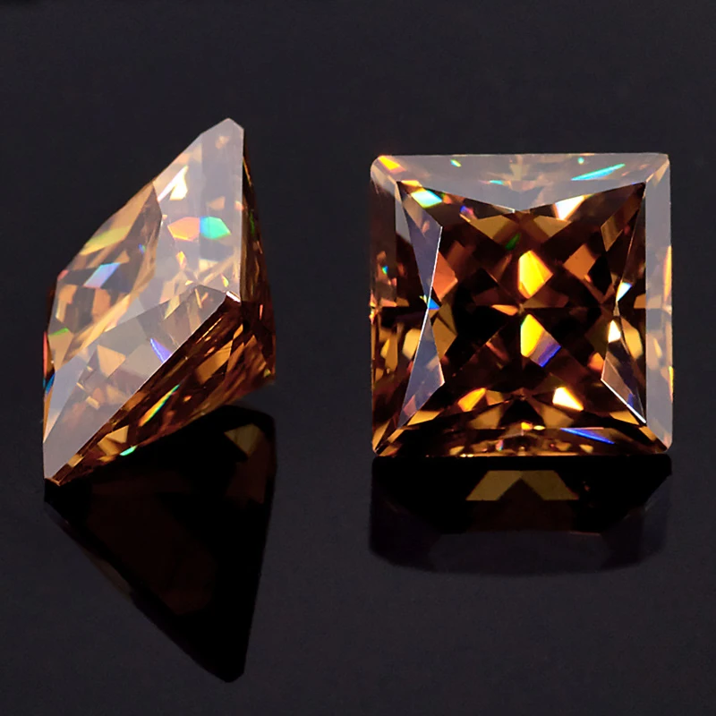 Hot sale DVVS moissanites 1ct-6ct 5.5x5.5mm-10x10mm champagne color princess cut moissanites diamond  for rings