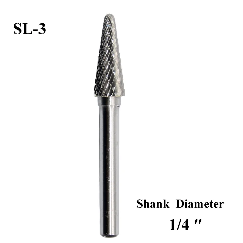 

SL-3 Tungsten Carbide Burr Rotary File Taper Shape with Radius End Double Cut with 1/4"Shank for Die Grinder Drill Bit
