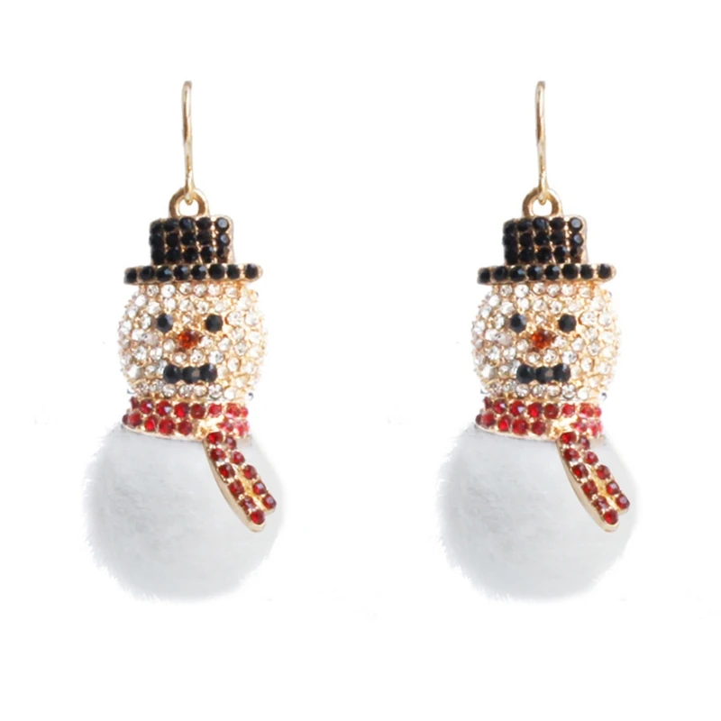 

N58F Crystal Snowman with Hat Scarf Small Felt Through Earrings Threader Women