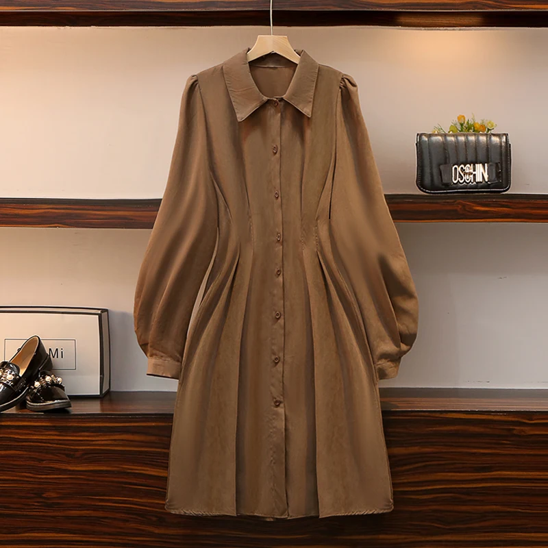 

Одежда супераен размера плюс осенний Новый однотонный Повседневный модный костюм с отложным воротником ТРАПЕЦИЕВИДНОЕ ПЛАТЬЕ до середины ...