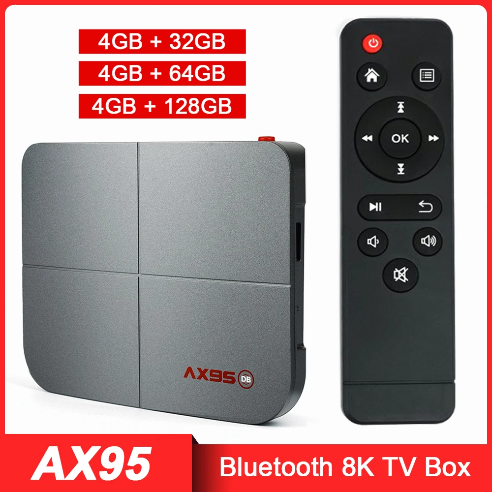 

AX95 TV Box 4G Bluetooth 8K Dual WiFi 32/64/128G EU Smart TV Box Android 9.0 Dolby Sound USB 3.0 1080P Media Player