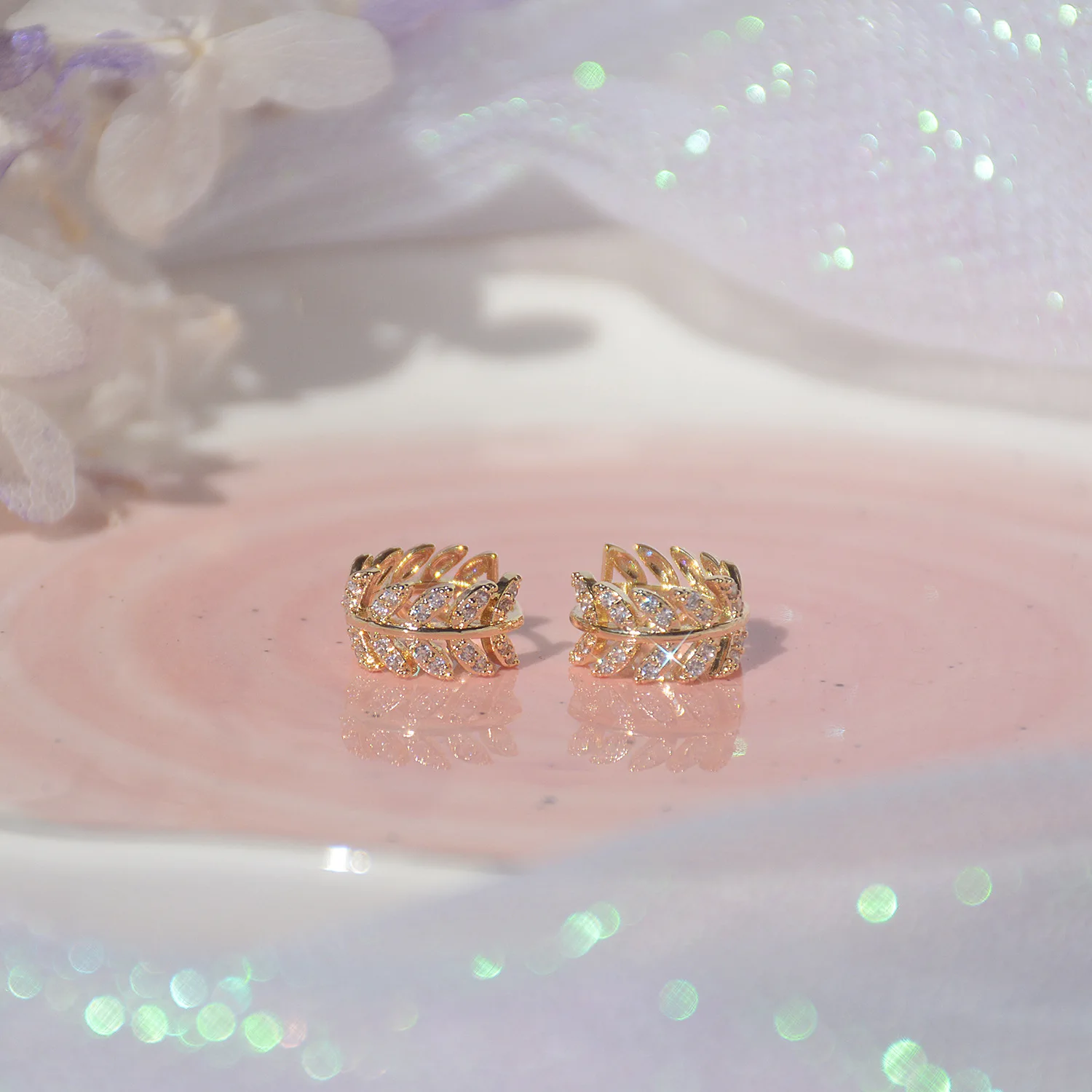 

S925 Sterling Silver Needle Delicate Zircon CZ Leaves Stud Earrings for Women 14K Real Gold Earrings