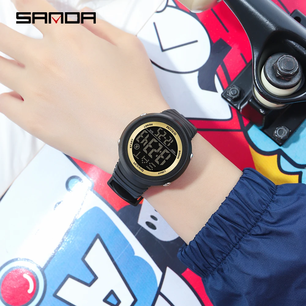 Часы наручные Sanda мужские/женские электронные с большим циферблатом и черным