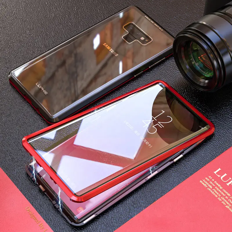 360 Полный чехол для samsung Galaxy S8 Plus S8Plus S9 Note 9 8 магнитный металлический бампер закаленное стекло чехол для samsung S8 чехол - Цвет: Red