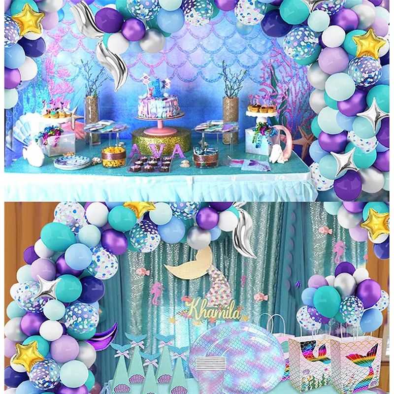 Guirnalda de fondo de confeti de cola de sirena, cortinas de decoraci&oacute;n de fiesta de cumplea&ntilde;os para ni&ntilde;a, decoraci&oacute;n de boda, 122 Uds.-5