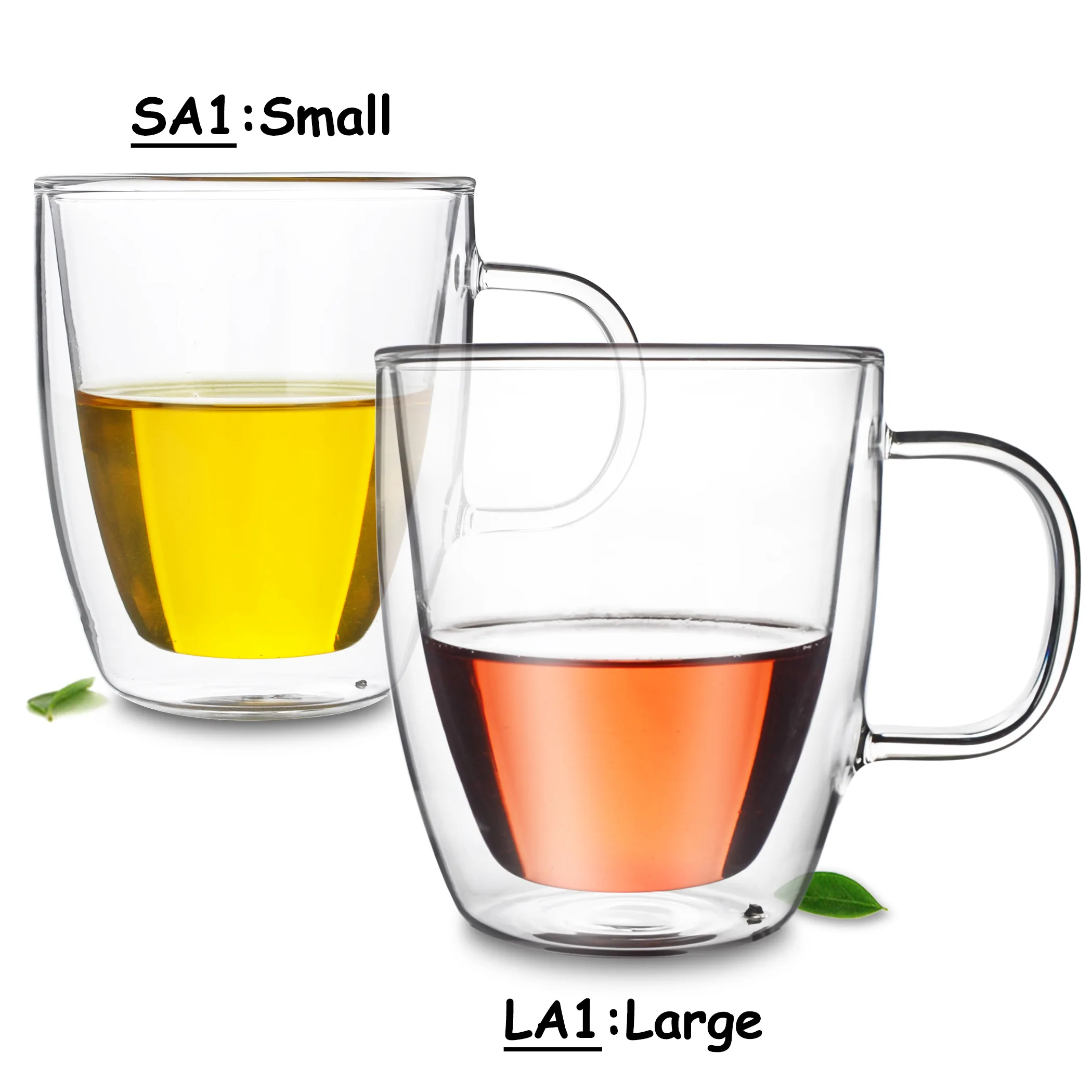 

Various 380ml / 500ml Heat Resistant Clear Glass Double Wall Cup Tea Mug with Handgrip Beer Mugs