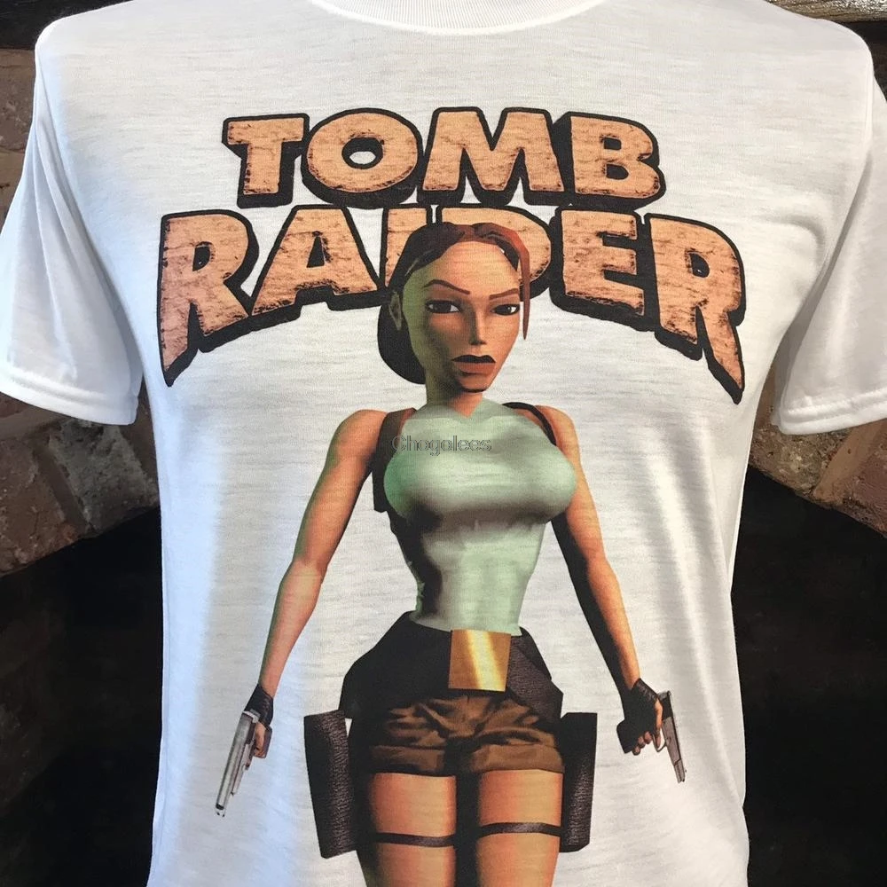 Белая футболка с принтом торобника Лара Крофт 90. В стиле ретро. Мужчины и женщины
