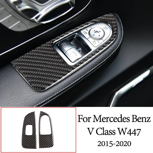 

100% Soft Carbon Fiber Car Window Lift Switch Button Frame Trim For Mercedes-Benz V Class W447 V260 2015-2020 Interior Accessory