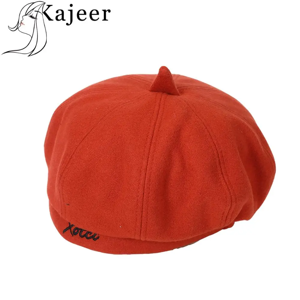 Kajeer, новинка, женская зимняя шапка, берет, женская, хлопок, шерсть, одноцветная, восьмиугольная шапка, шапка, дикая замша, с буквенным принтом, тыква, шапка художника