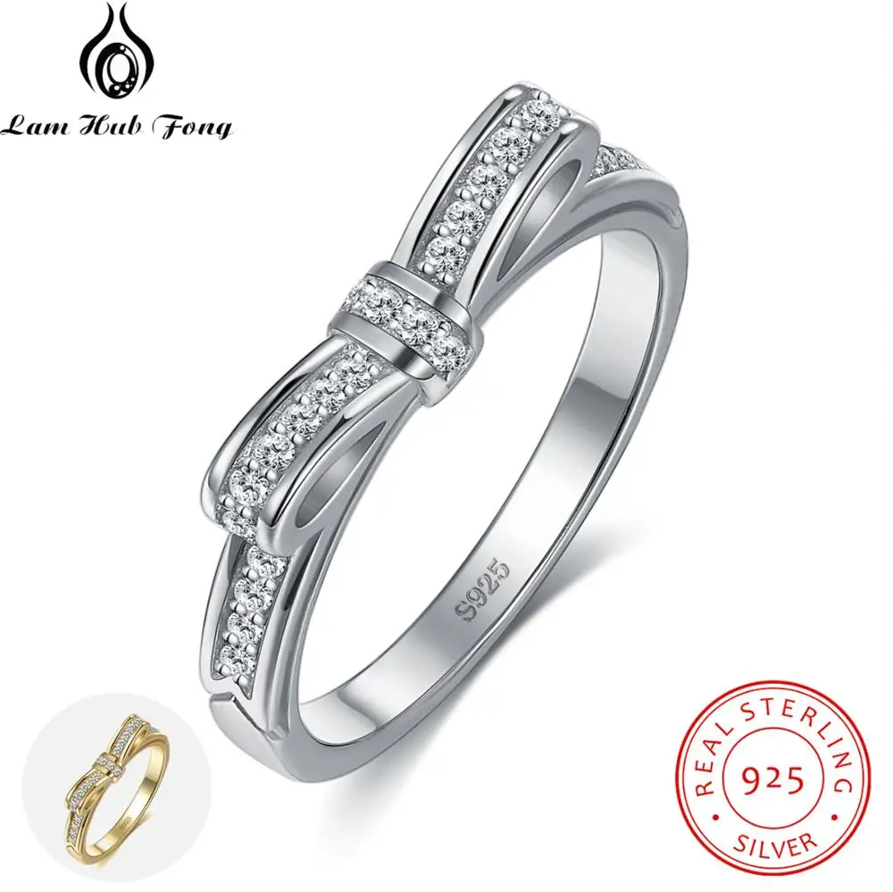 

925 Sterling Silver Sparkling Bow Knot Wedding Rings Anniversary Cubic Zirconia Rings Jewelry Gift for Women (Lam Hub Fong)
