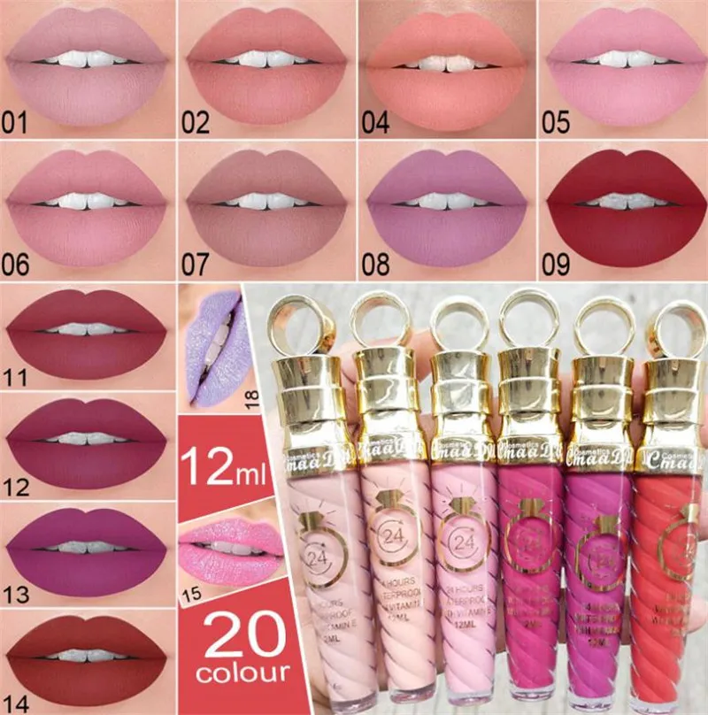 

Губная помада 20 цветов, водостойкий Стойкий матовый + мерцающий блеск для губ, нюдовый блеск для губ, красивый красный тинт для губ, сексуаль...