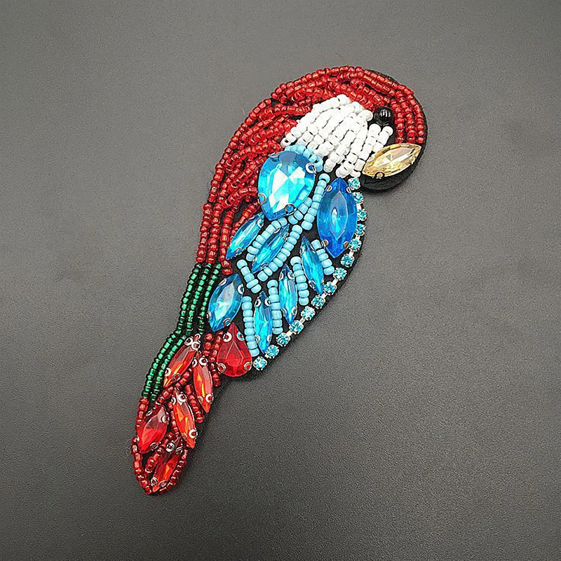 Стразы в форме попугая вышивка бисером сделай сам ручная работа кристалл жемчуг