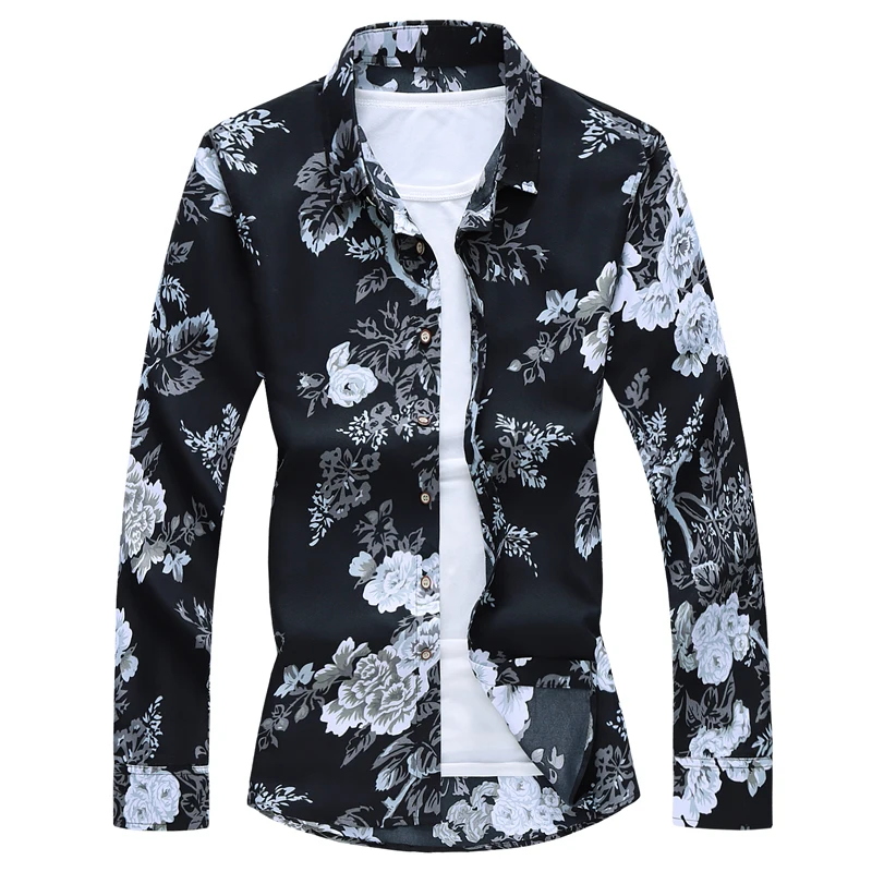 

2021 Autumn Spring Clothes Shirt Men Long Sleeves Big Size M-5XL 6XL 7XL Print Hawaiian Beach Casual Floral Shirt For Man