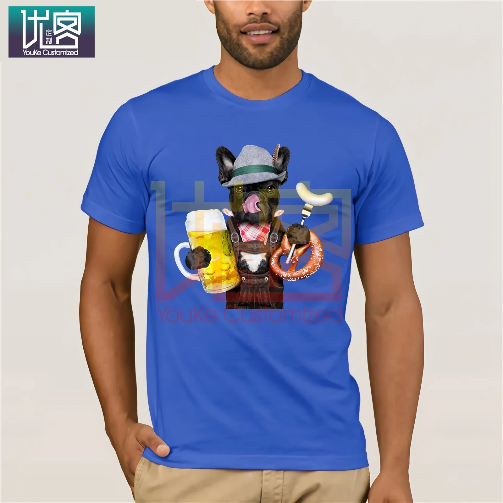 Французский бульдог баварский стиль пива Мужская забавная футболка для домашних