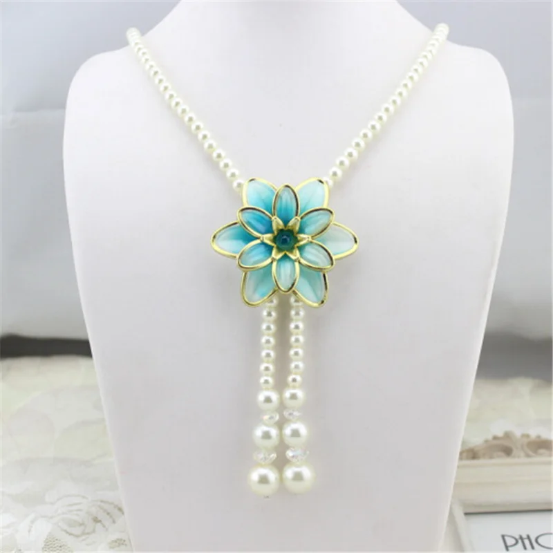 

Sexy Gothic Gorgeous Pearl Beaded Necklace for Women Flowers Orange Red Purple Cream-Coloured Necklace Feminino Mujer Jewelry