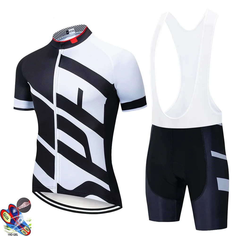 

Breathable Summer Cycling Jersey Set Short Sleeve Bicycle Rapha Clothing Jersey with 3 Pockets and 19D Gel Padded Bib Shorts