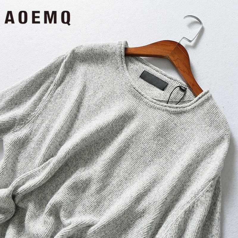 AOEMQ Fashion Sweater Gray Solid Color Men Pullovers Sweaters O-Neck Collar Homewear Casual Winter Men's Clothing | Женская одежда