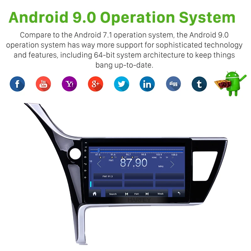 Harfey 10 1 "Android 9 0 Автомобильный GPS Авторадио Bluetooth навигация HD 1024*600 Touch + 16 ГБ для 2017