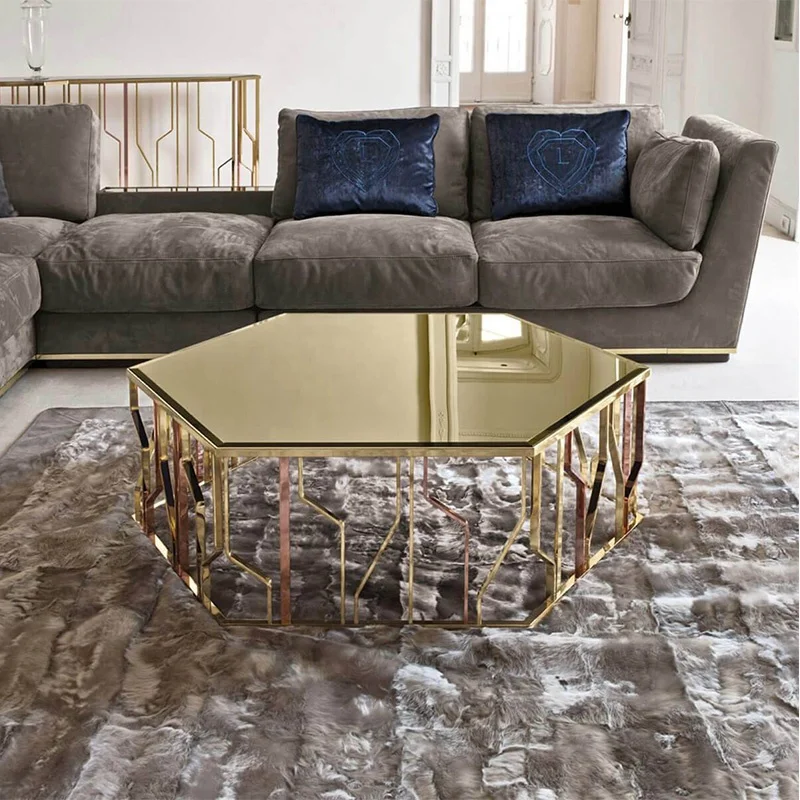 

Italian Design Luxury Hexagon Marble Tabletop Corner Table Nordic Living Room Couchtisch Lacquer Metal Wire Coffee Table