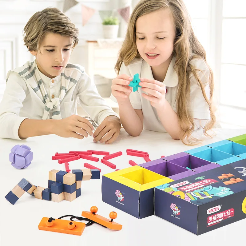 MITOYS 7 шт. замок 3D Деревянный Классический IQ деревянная головоломка Головоломка