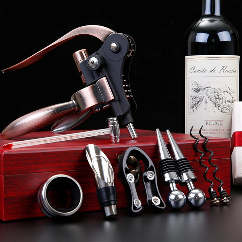 Juego de Herramientas para abridor de vino tinto en forma de conejo, Kit de abridor de botellas profesional, sacacorchos, conjunto con caja de regalo, aleaci&oacute;n de Zinc, 9 unidades-0