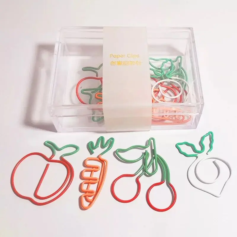 

MINKYS 12pcs/box Kawaii Carrot Cherry Animal Metal Paper Clip Decorative Bookmark Binder Clips School Office Stationery