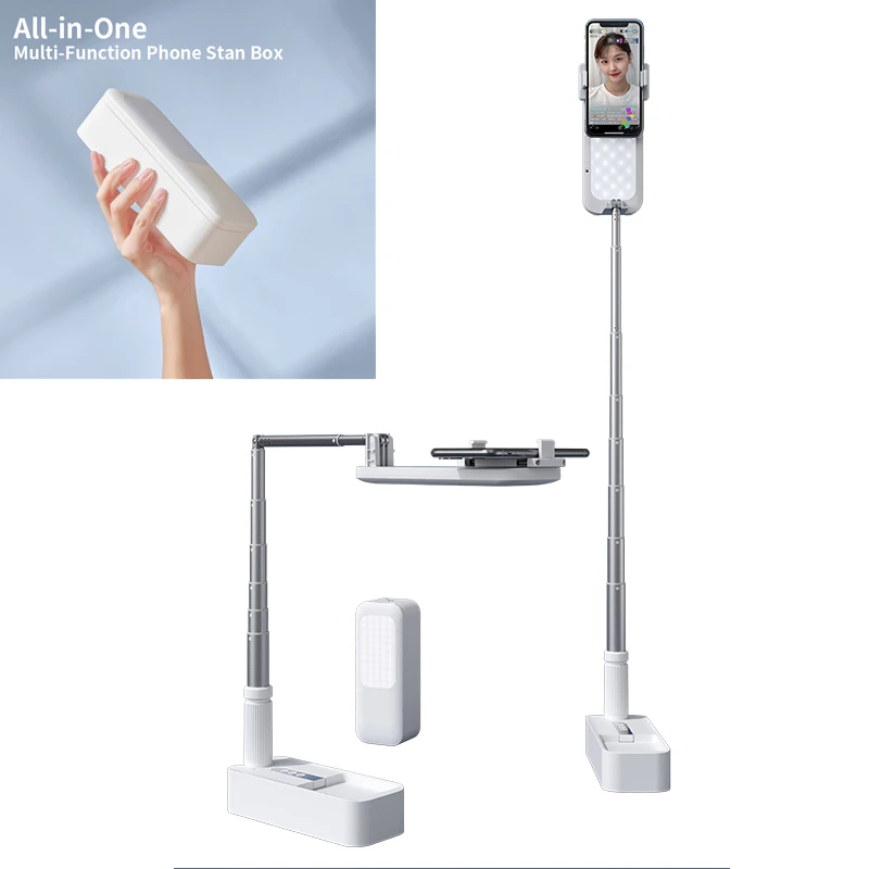 Portable Multifunction Phone Holder Stand for Makeup Youtube Tik Tok Live Stream Wireless Dimmable LED Selfie Fill in Light Lamp