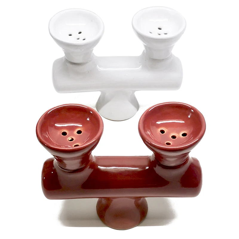 

2 Head Hookah Bowl Double Cup Shisha Pot Ceramic Dual Top Narguile Keeper Chicha Accessory Narguila Topper Two Flavor Holder
