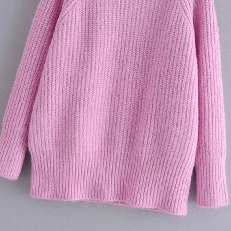 

Za Women's Sweaters Winter Jumpers Turtleneck Pullover Knitted Tops Mujer Long Sleeves Pink Thick Warm Baggy Vintage Knitwears