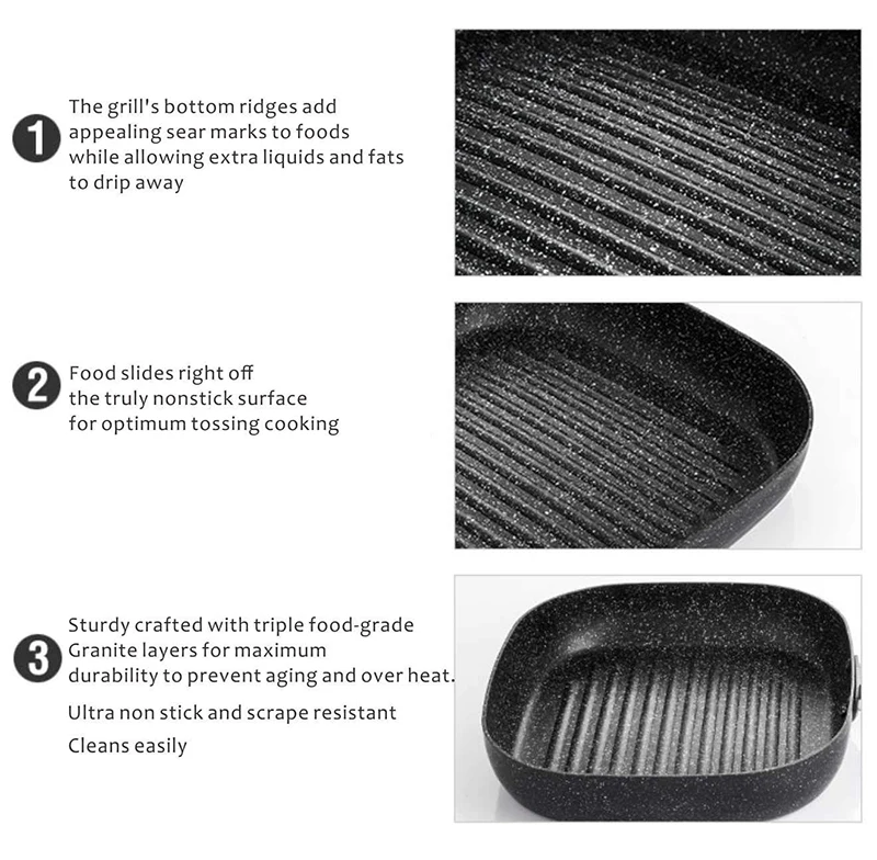 MyLifeUNIT Aluminum Non-stick Square Grill Pan Steak Fry Pans Multi-purpose Snowflake Striped No fumes Frying Pan 9-inch