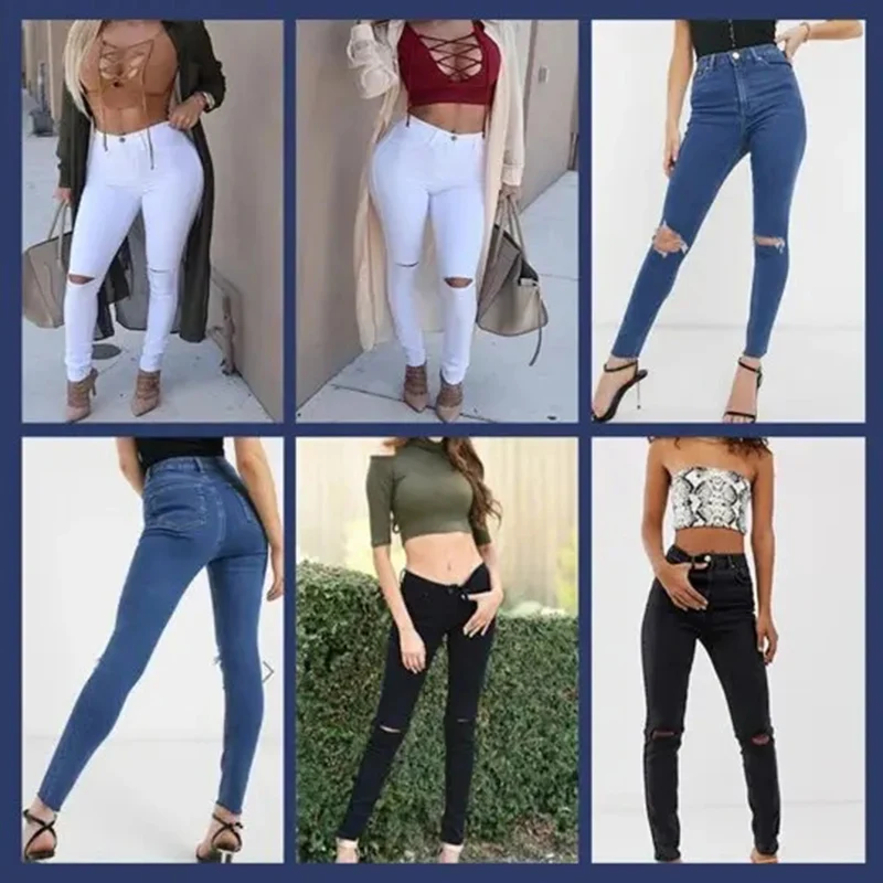 Эластичные рваные джинсы до колена женские узкие с высокой талией повседневные