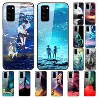 glass case for honor v30 v30 pro phone case back cover with black silicone bumper series 3