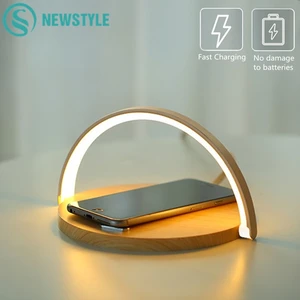 wireless charger led night light table lamp adjustable angle charging for iphone samsung huawei xiaomi touch switch phone holder free global shipping