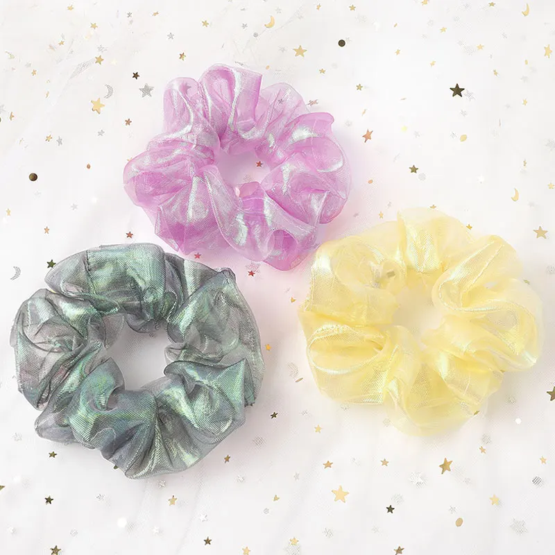 

24 Color Laser Floral Print Scrunchie Organza Hair Rubber Bands Women Girls Headwear Hair Ring Ponytail Holders Hair Accessories