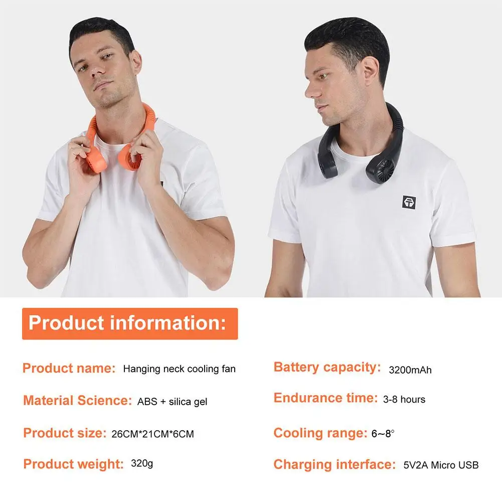 

Neck Band Fan 3 Wind Speed Fan Mini USB Rechargeable Bladeless Neck Band Hanging Pocket Fan Portable Neck Fan Desk Quiet Office