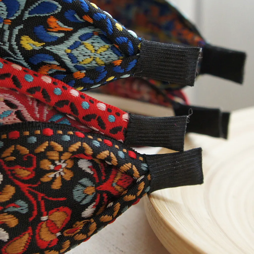 

New Women Fashion Embroidery Hairband Bohemian Wide Hair Hoop Ethnic Style Headband Simple Sweet Girl Embroidered Headdress