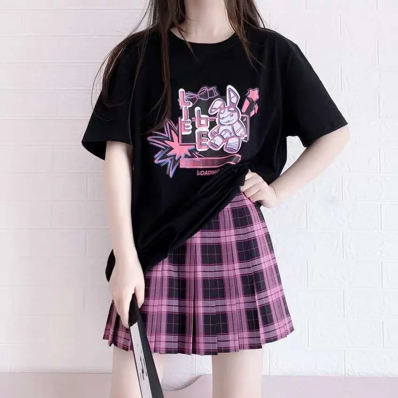 

Plus Size Harajuku Women BF Loose T Shirt Dark Gothic Tops Clothing Summer O Neck Short Sleeve Tshirts Cartoon Streetwear 2021