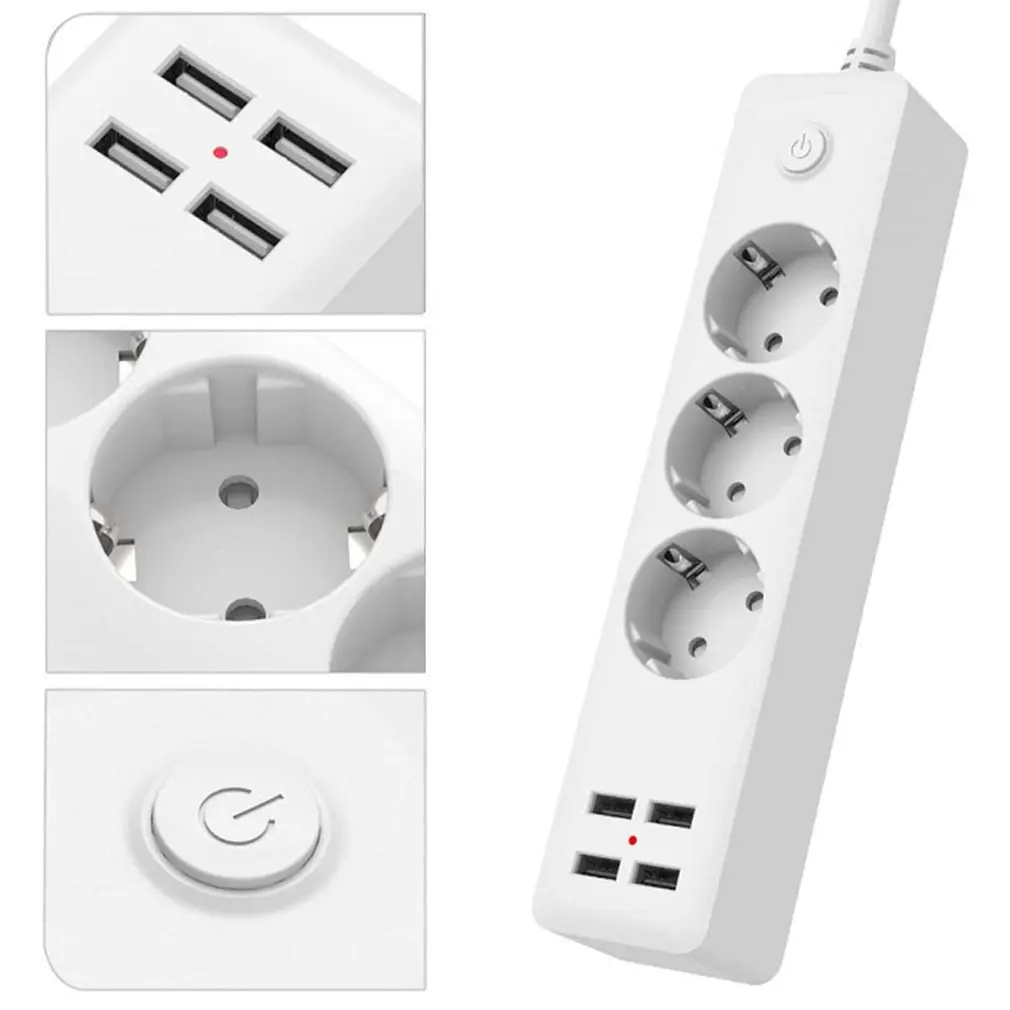 

2022.European Standard 4USB+3 Plug Round Plug 3 Hole Socket With Switch On Off Adapter Power Strip Socket Portable Sockets Drop