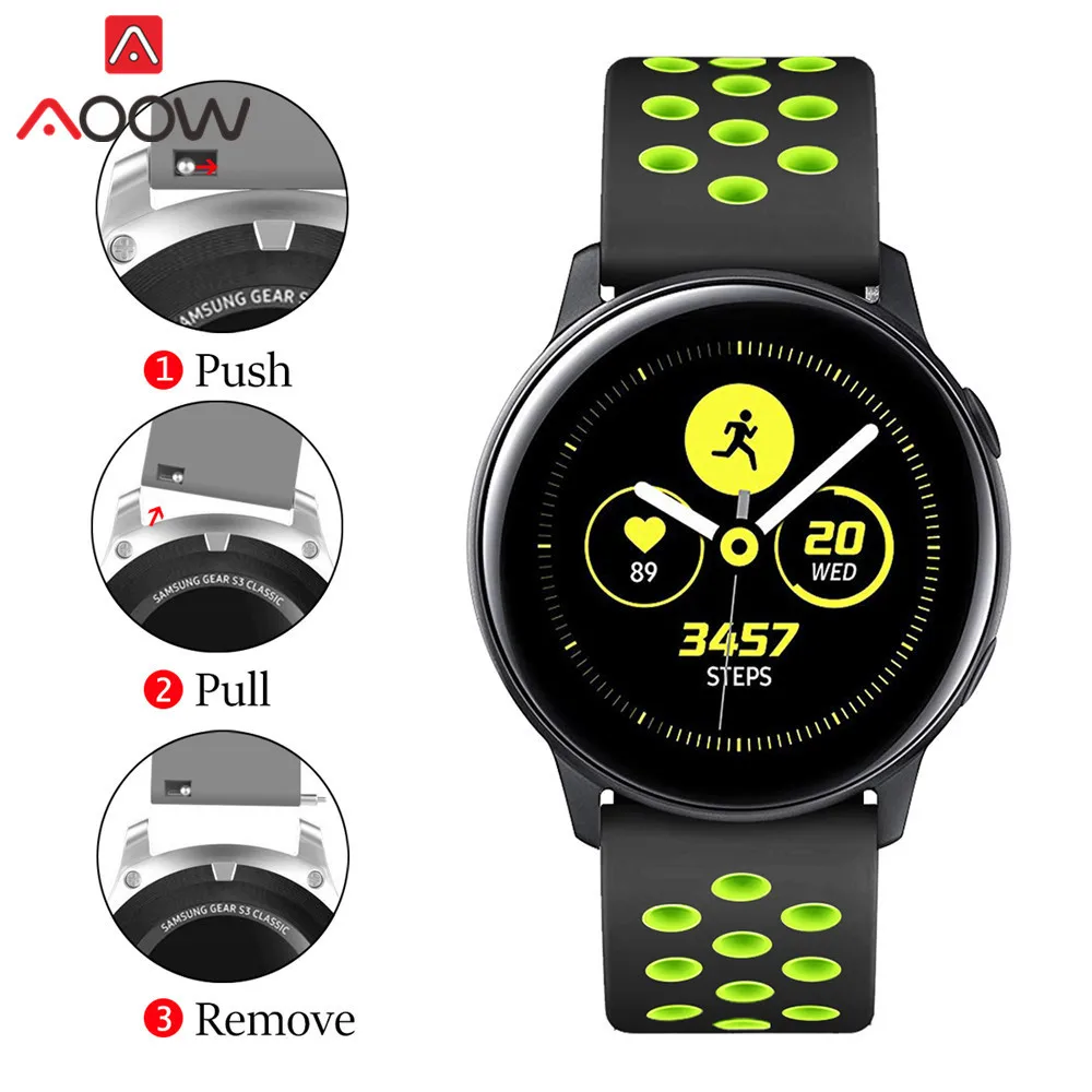20 мм силиконовый ремешок для часов samsung Galaxy Watch Active 42 мм gear S2 Amazfit bip дышащие отверстия резиновый браслет ремешок