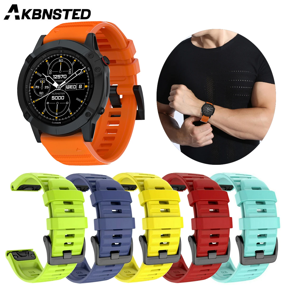 AKBNSTED 20 22 26 мм сменный силиконовый ремешок для часов Garmin Fenix 6/6S/6X/Fenix 5/5S/5X/Forerunner 945