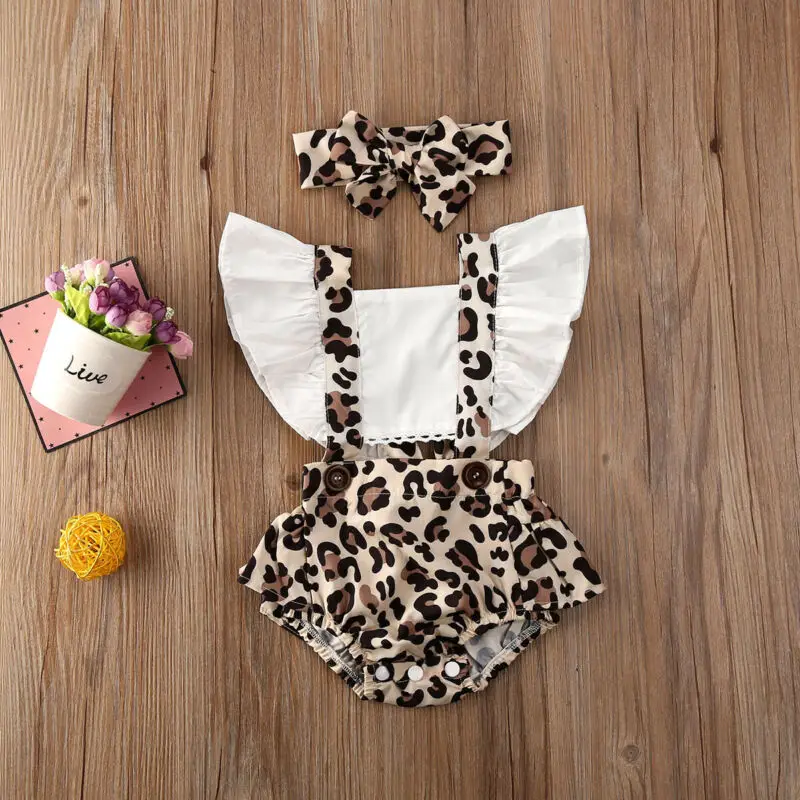 2020 Baby Bodysuits Newborn Infant Kids Girl Lace Leopard Romper Ruffle Jumpsuit Playsuit Clothes | Мать и ребенок