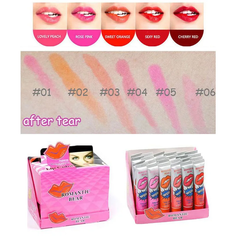 

6 Colors Waterproof Long Lasting Tearing Type Lip Gloss Moisturizing Lipstick Multicolor Sexy Lips Makeup Non-stick Cup TSLM2