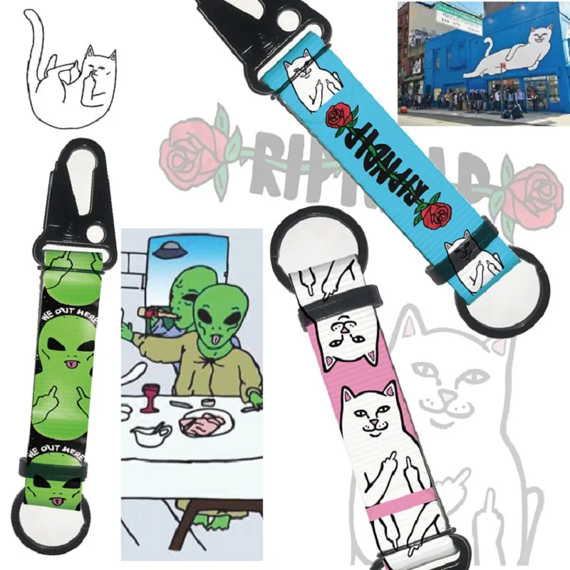 

Популярный Логотип Ripndip, дешевый кошка, инопланетянин, брелок для ключей для мужчин и женщин, подвеска на рюкзак, популярный логотип, брелок ...