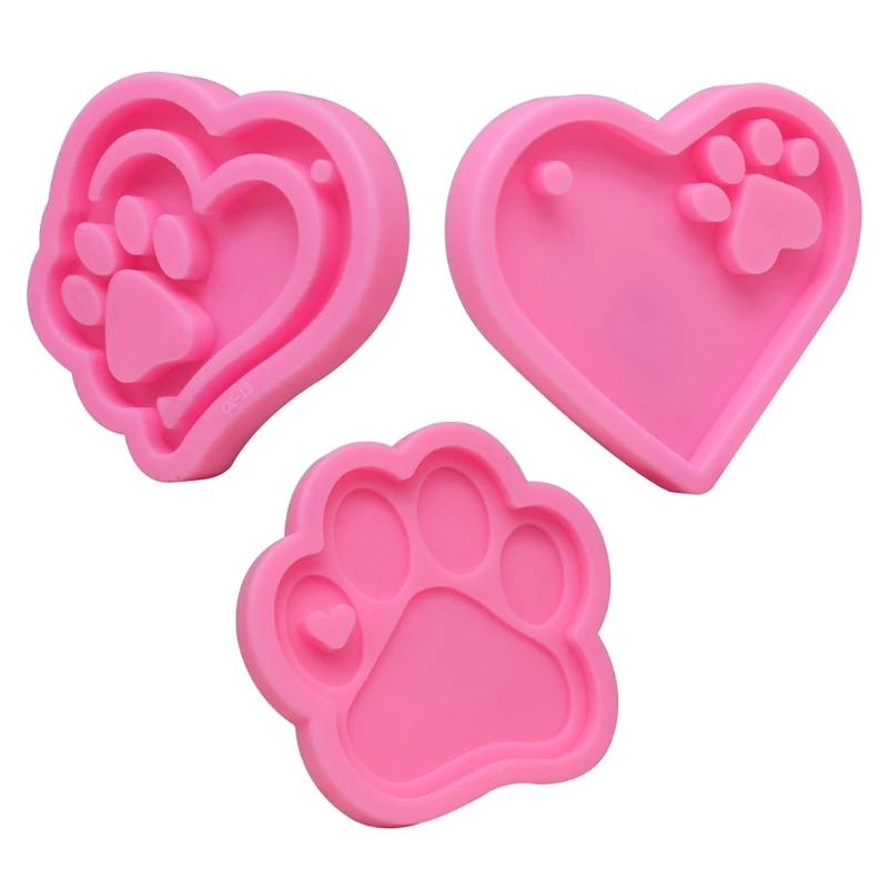 

L5YA 3 Pcs/Set Bear Paw Keychain Epoxy Resin Mold Jewelry Necklace Pendant Silicone Mould DIY Crafts Polymer Clay Casting Tools